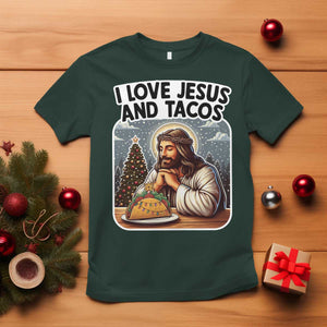 Funny Jesus Christian Christmas T Shirt I Love Jesus And Tacos TS14 Dark Forest Green Print Your Wear