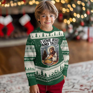 Funny Jesus Christian Xmas Ugly Christmas Sweater I Love Jesus And Tacos TS14 Forest Green Beige Print Your Wear