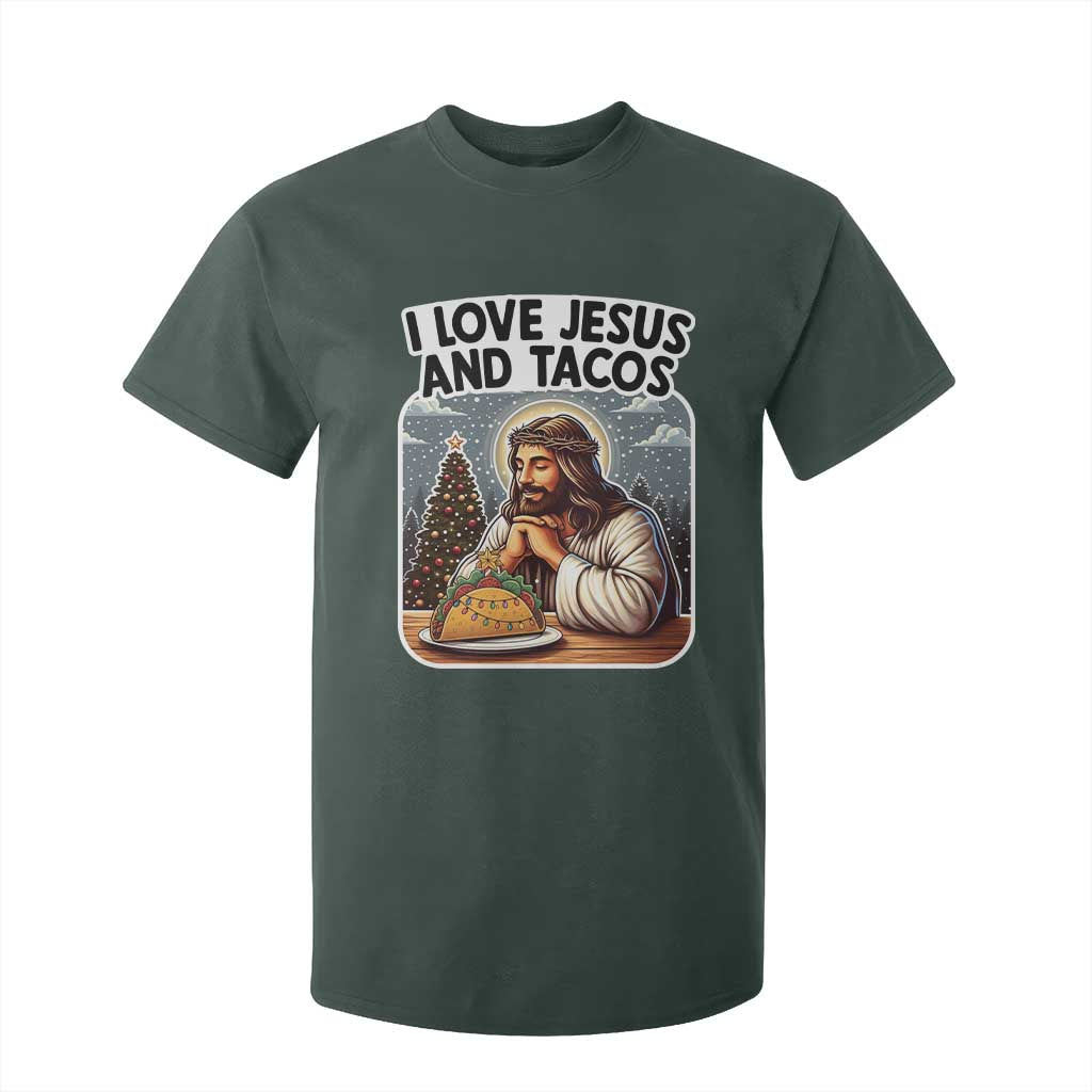 Funny Jesus Christian Christmas T Shirt For Kid I Love Jesus And Tacos TS14 Dark Forest Green Print Your Wear