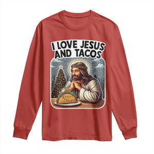 Funny Jesus Christian Christmas Long Sleeve Shirt I Love Jesus And Tacos TS14 Red Print Your Wear