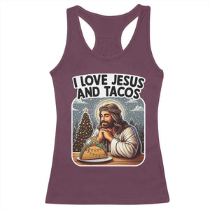 Funny Jesus Christian Christmas Racerback Tank Top I Love Jesus And Tacos TS14 Maroon Print Your Wear