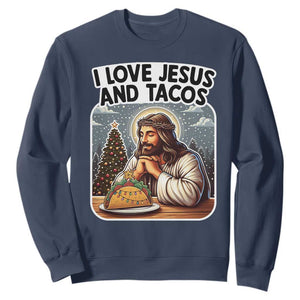Funny Jesus Christian Christmas Sweatshirt I Love Jesus And Tacos TS14 Navy Print Your Wear