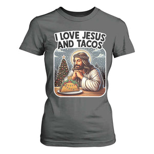 Funny Jesus Christian Christmas T Shirt For Women I Love Jesus And Tacos TS14 Dark Heather Print Your Wear