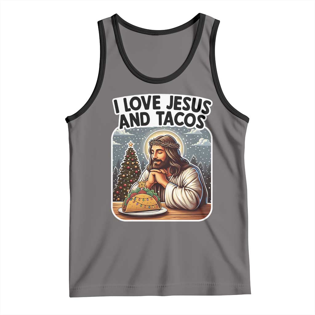Funny Jesus Christian Christmas Tank Top I Love Jesus And Tacos TS14 Deep Heather Black Print Your Wear