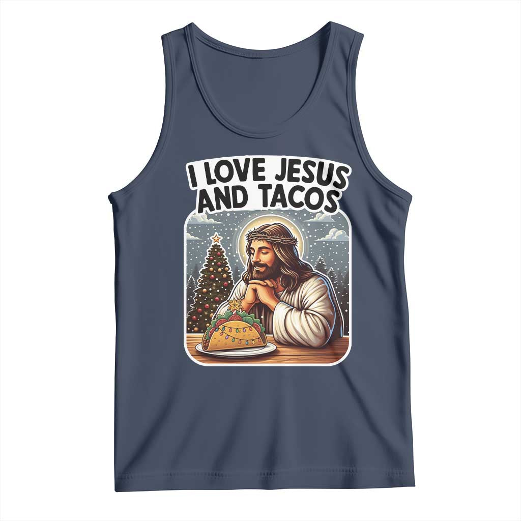 Funny Jesus Christian Christmas Tank Top I Love Jesus And Tacos TS14 Navy Print Your Wear