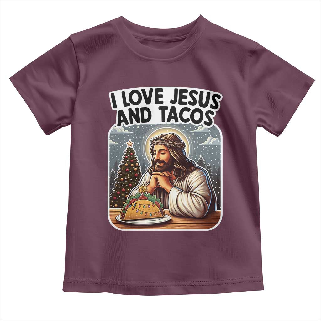 Funny Jesus Christian Christmas Toddler T Shirt I Love Jesus And Tacos TS14 Maroon Print Your Wear