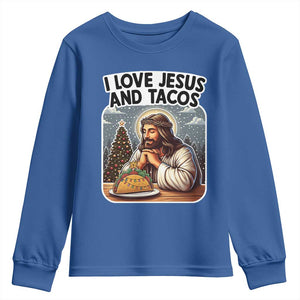 Funny Jesus Christian Christmas Youth Sweatshirt I Love Jesus And Tacos TS14 Royal Blue Print Your Wear