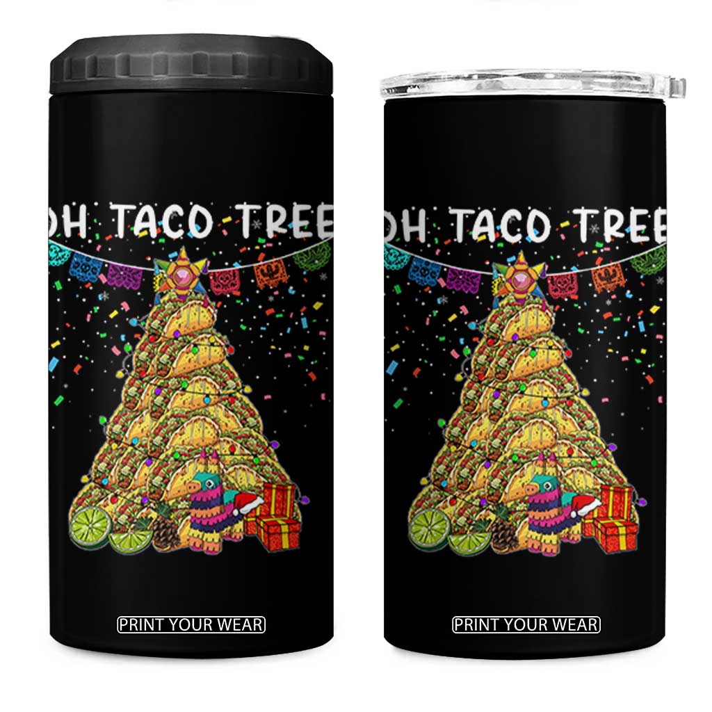 Taco Christmas Tree 4 in 1 Can Cooler Tumbler Funny Xmas Foodie Mexican TS14 One Size: 16 oz Black Print Your Wear