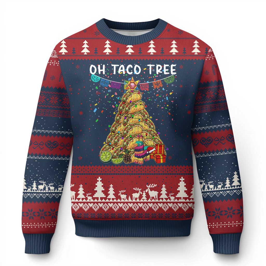 Taco Xmas Tree Ugly Christmas Sweater Funny Xmas Foodie Mexican TS14 Navy Red Print Your Wear