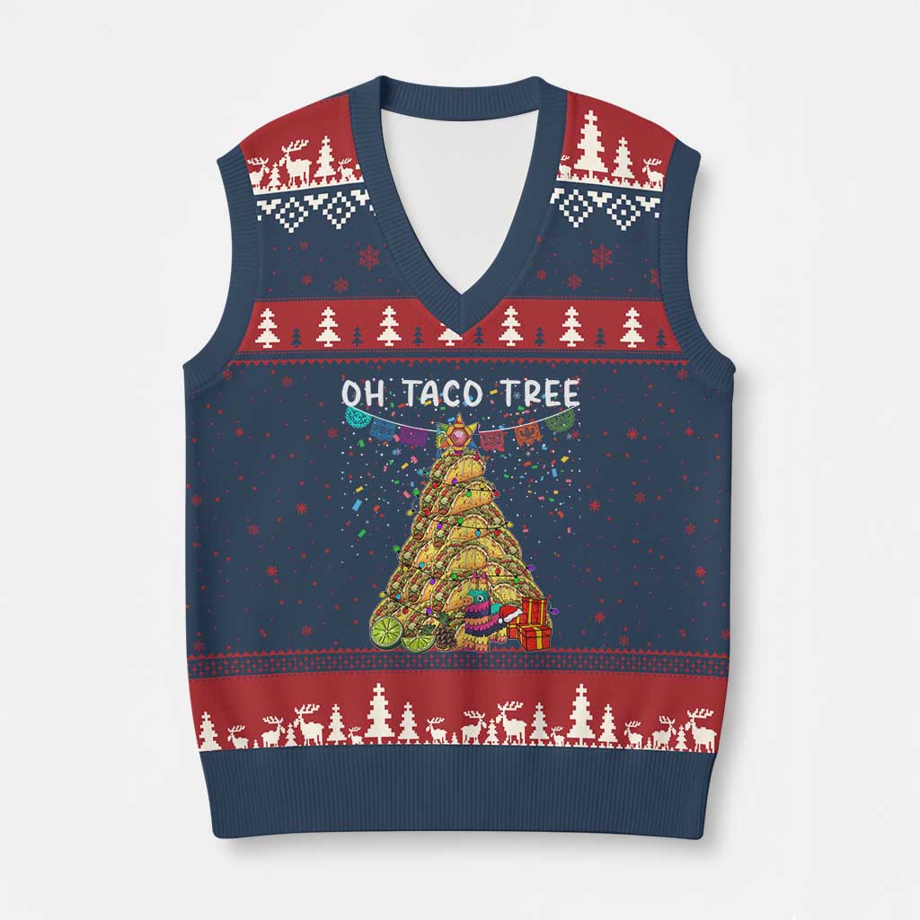 Taco Xmas Tree V-Neck Knit Sweater Vest Funny Xmas Foodie Mexican TS14 Navy Red Print Your Wear