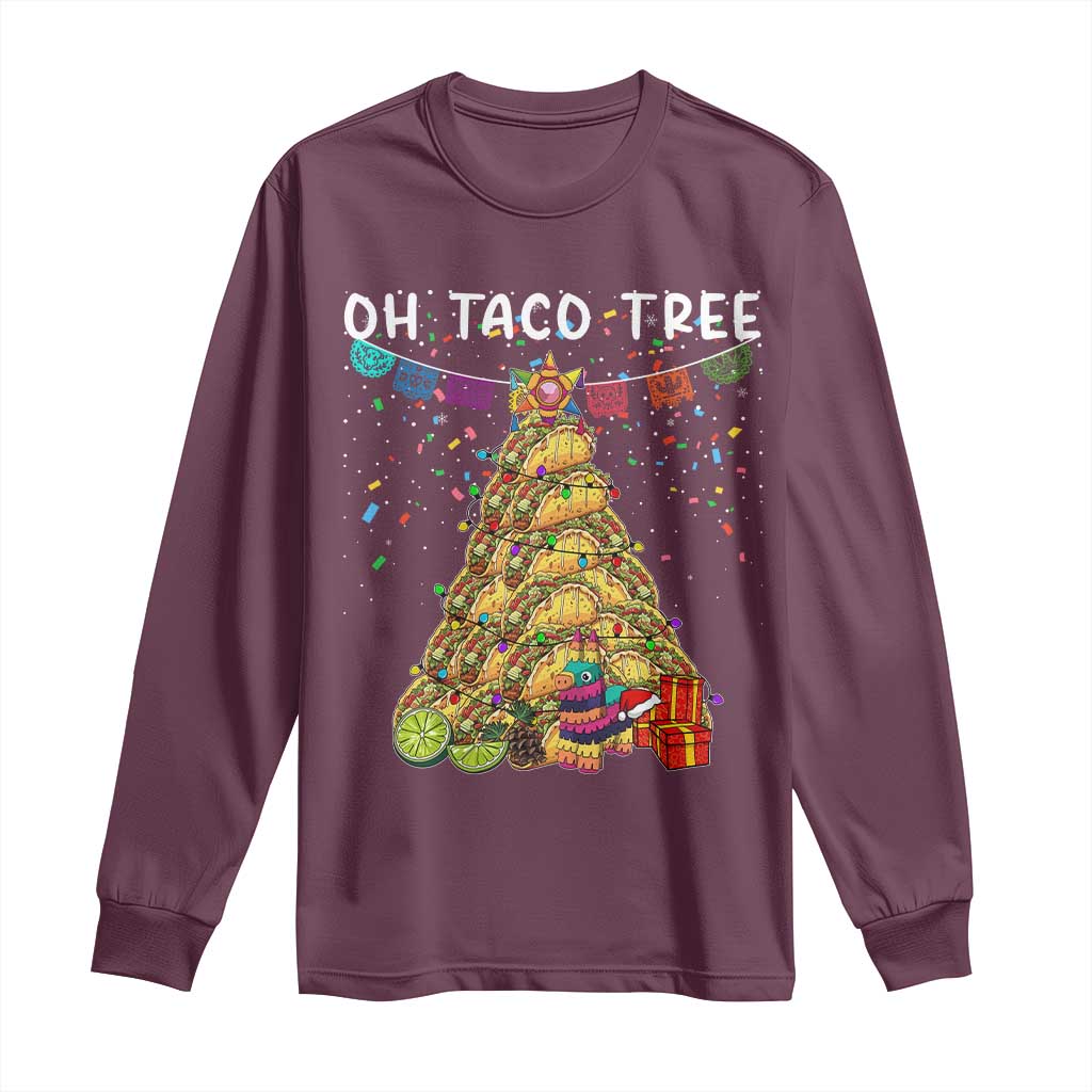 Taco Christmas Tree Long Sleeve Shirt Funny Xmas Foodie Mexican TS14 Maroon Print Your Wear