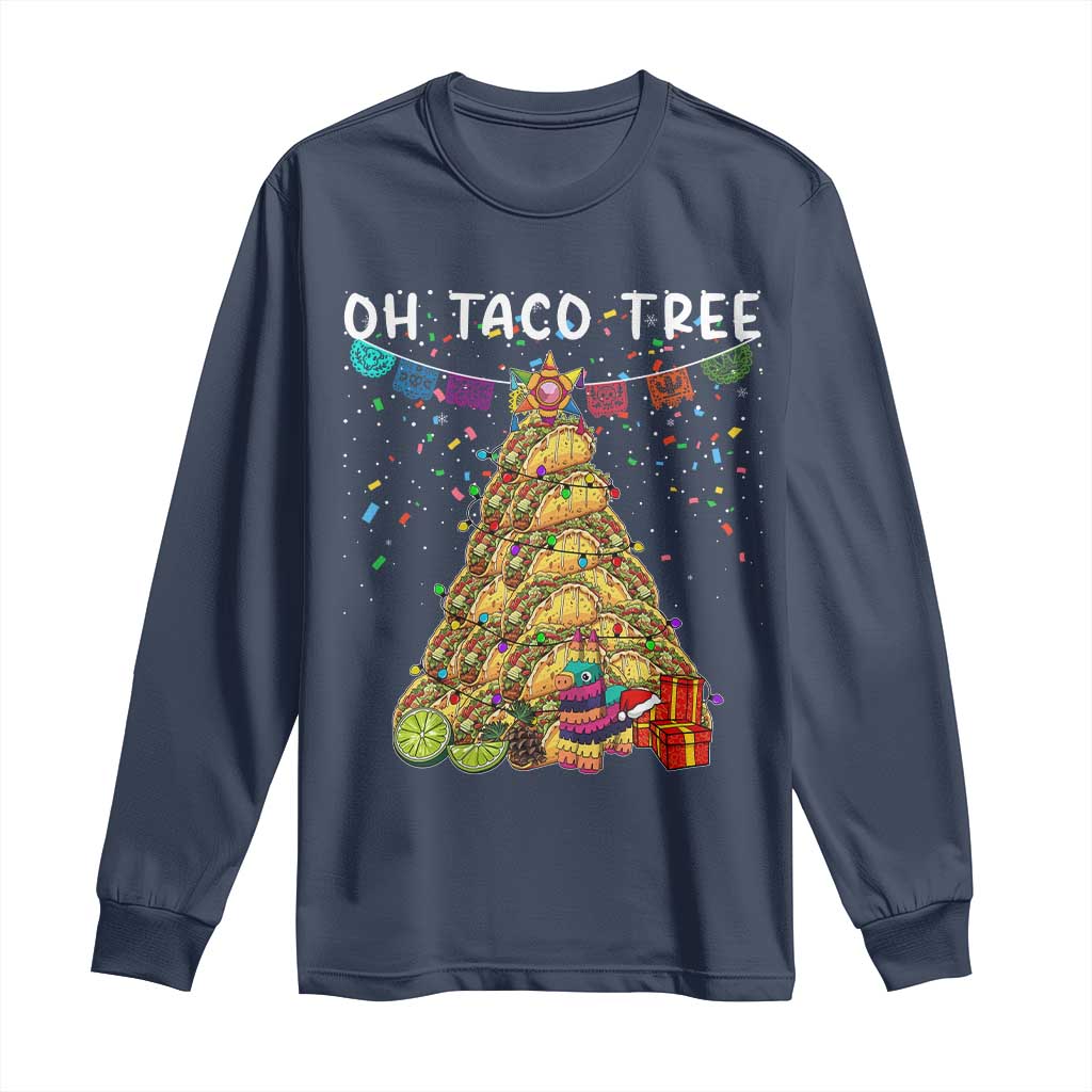 Taco Christmas Tree Long Sleeve Shirt Funny Xmas Foodie Mexican TS14 Navy Print Your Wear