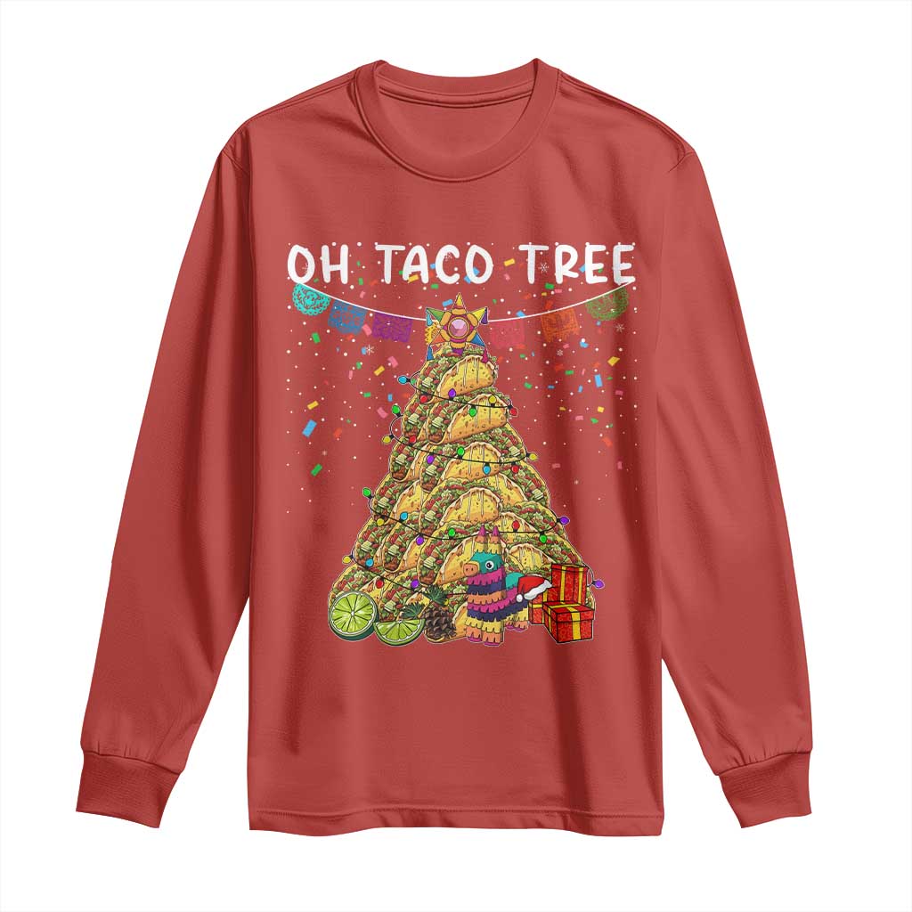 Taco Christmas Tree Long Sleeve Shirt Funny Xmas Foodie Mexican TS14 Red Print Your Wear
