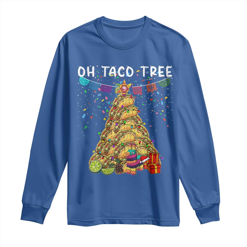 Taco Christmas Tree Long Sleeve Shirt Funny Xmas Foodie Mexican TS14 Royal Blue Print Your Wear
