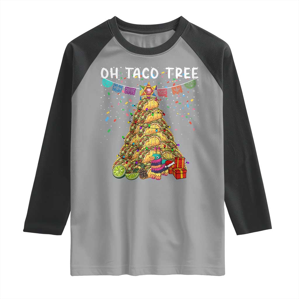 Taco Christmas Tree Raglan Shirt Funny Xmas Foodie Mexican TS14 Sport Gray Black Print Your Wear