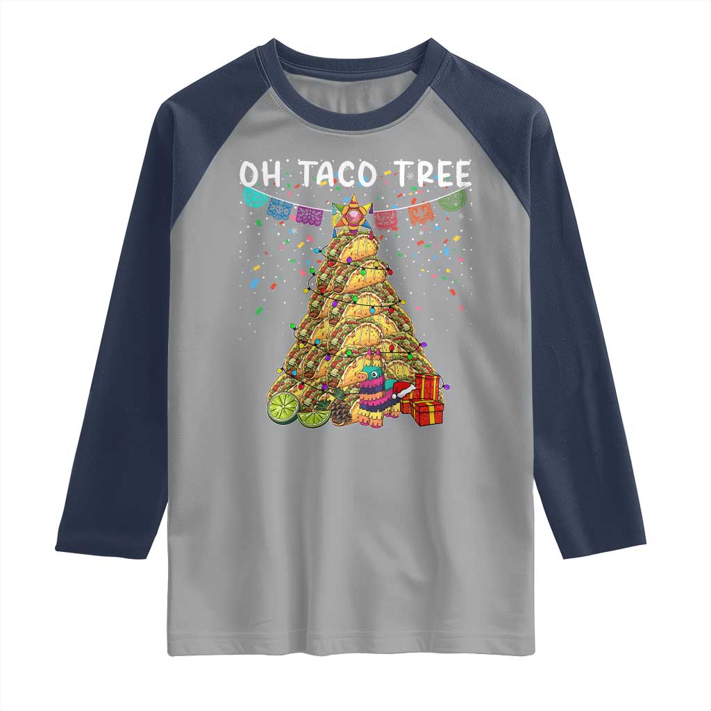 Taco Christmas Tree Raglan Shirt Funny Xmas Foodie Mexican TS14 Sport Gray Navy Print Your Wear