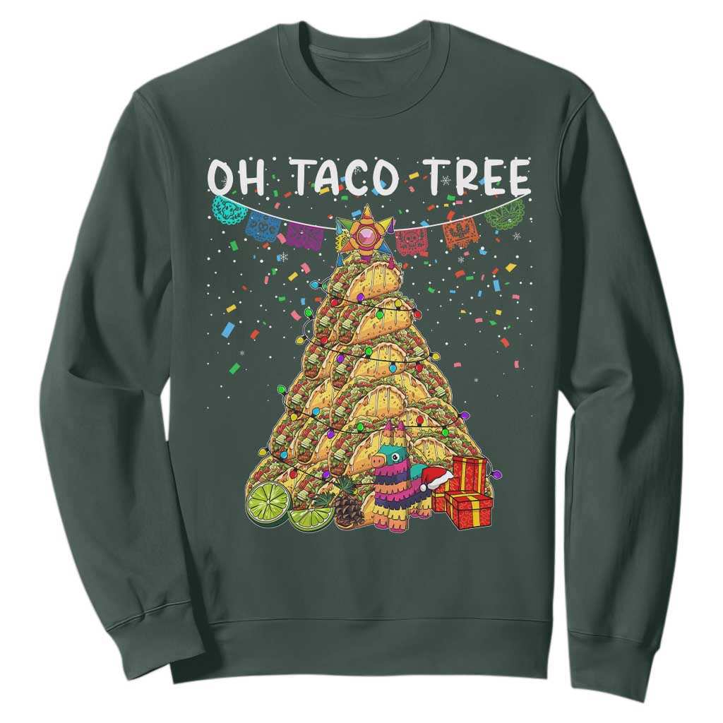 Taco Christmas Tree Sweatshirt Funny Xmas Foodie Mexican TS14 Dark Forest Green Print Your Wear