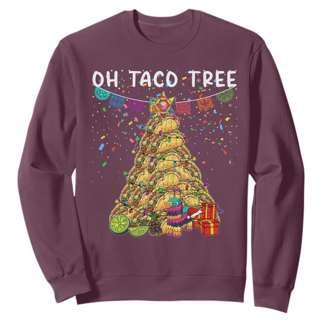 Taco Christmas Tree Sweatshirt Funny Xmas Foodie Mexican TS14 Maroon Print Your Wear
