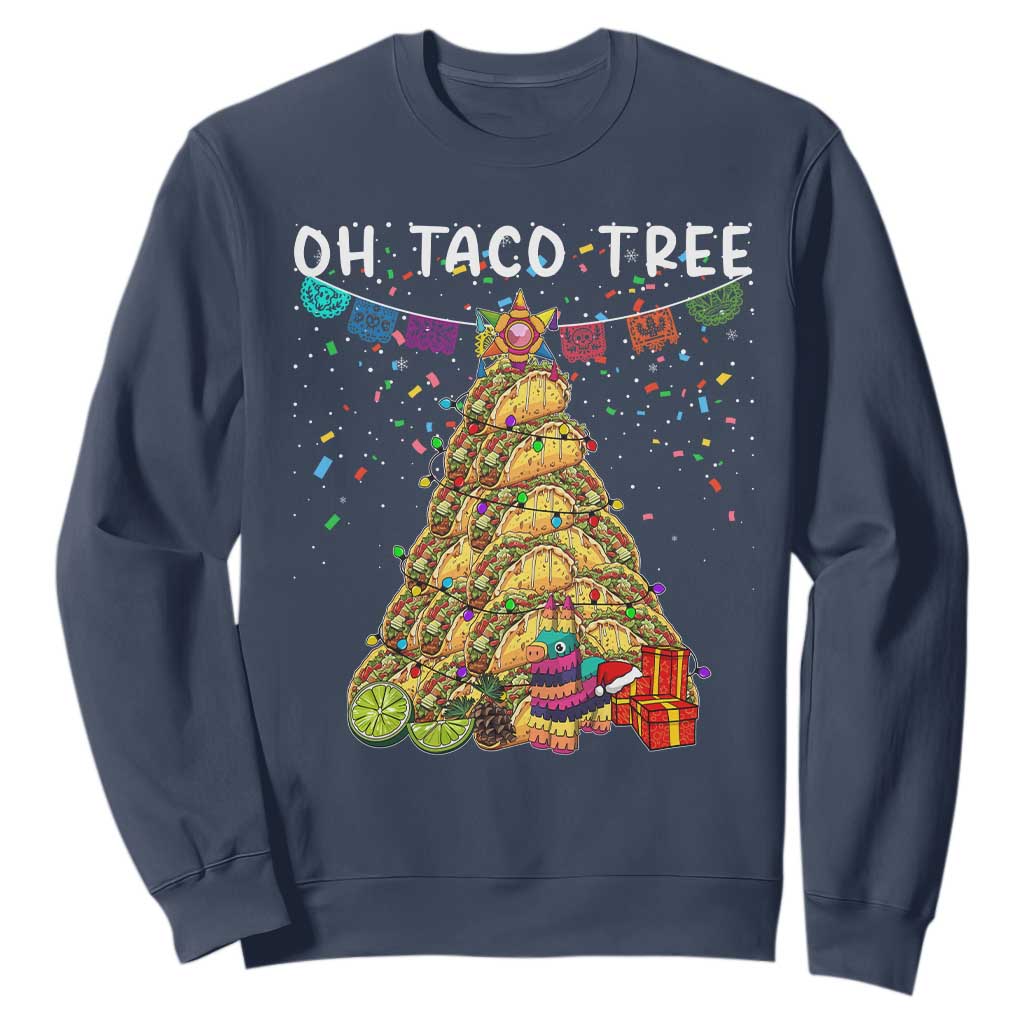 Taco Christmas Tree Sweatshirt Funny Xmas Foodie Mexican TS14 Navy Print Your Wear