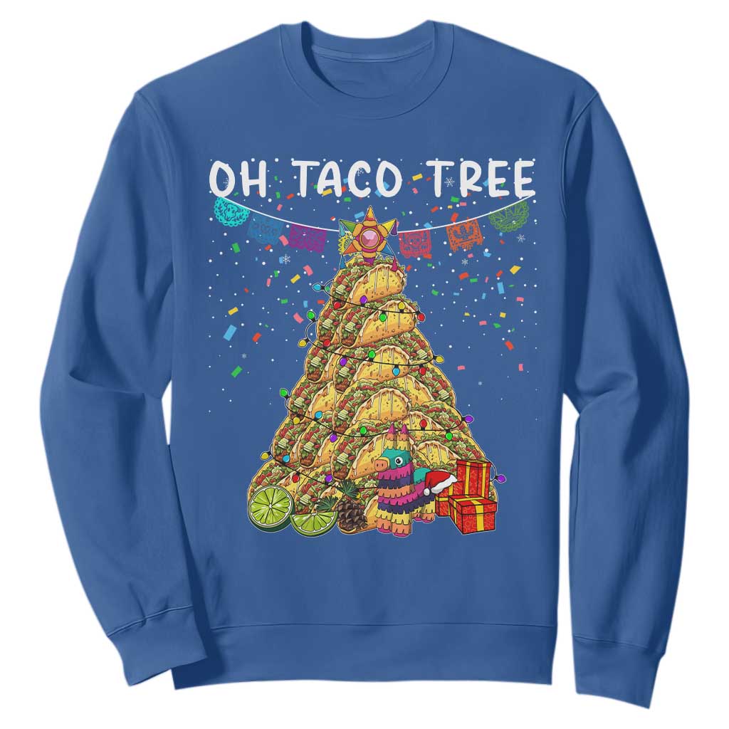 Taco Christmas Tree Sweatshirt Funny Xmas Foodie Mexican TS14 Royal Blue Print Your Wear