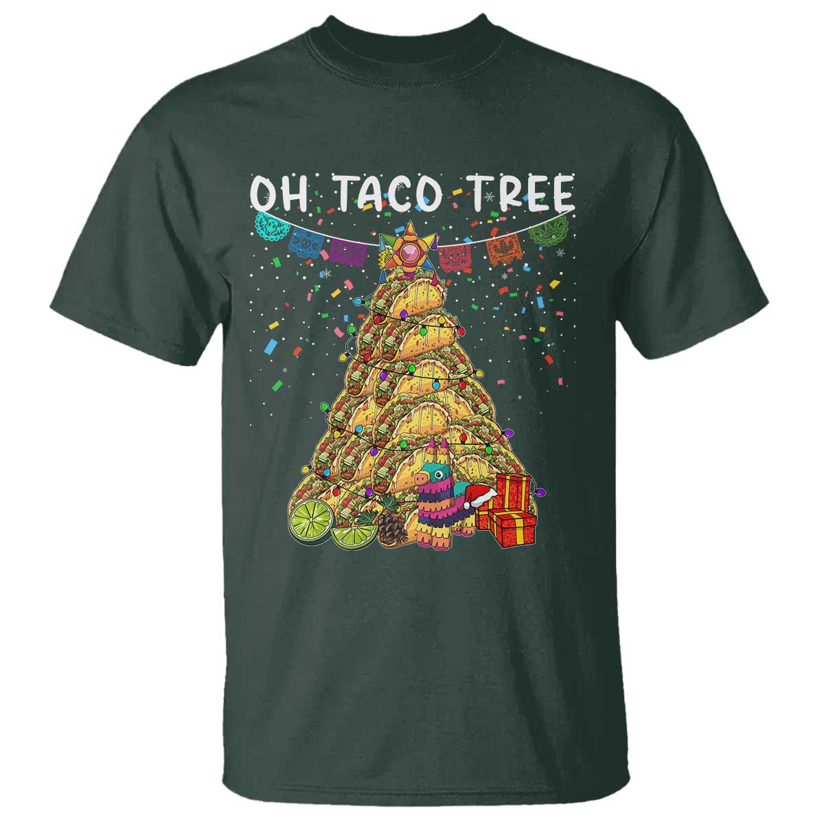 Taco Christmas Tree T Shirt Funny Xmas Foodie Mexican TS14 Dark Forest Green Print Your Wear