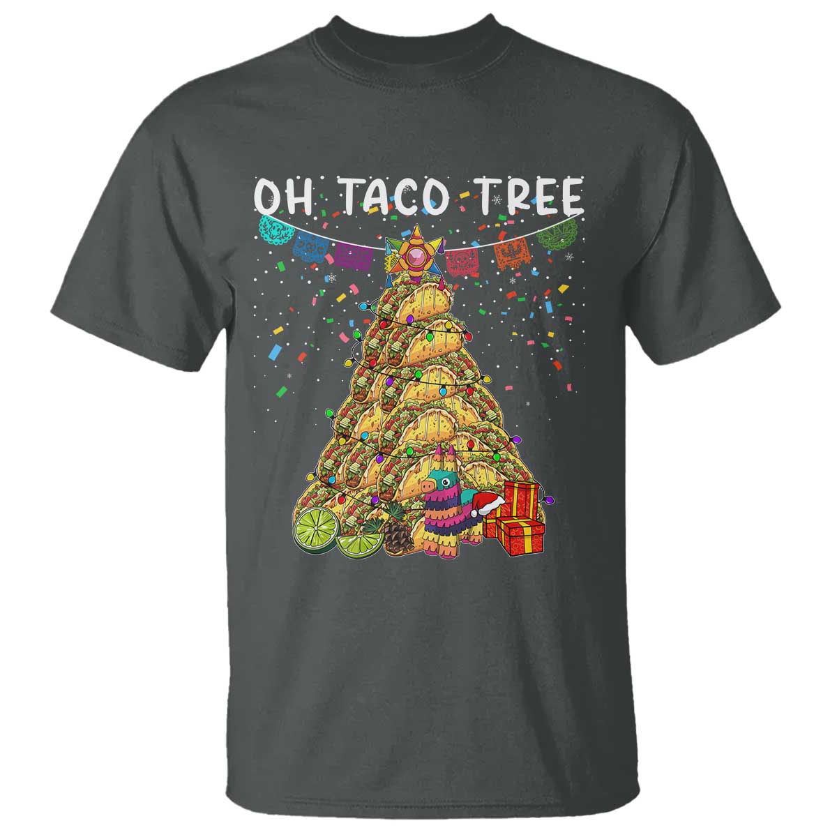 Taco Christmas Tree T Shirt Funny Xmas Foodie Mexican TS14 Dark Heather Print Your Wear