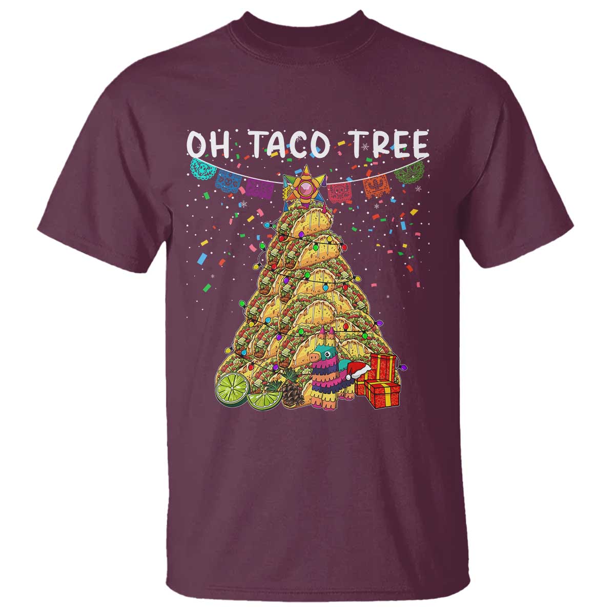 Taco Christmas Tree T Shirt Funny Xmas Foodie Mexican TS14 Maroon Print Your Wear