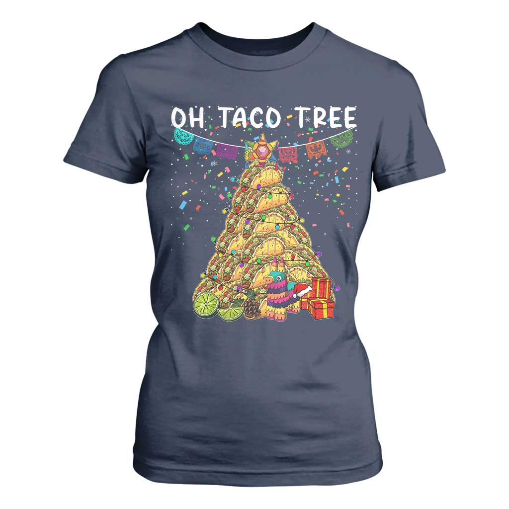 Taco Christmas Tree T Shirt For Women Funny Xmas Foodie Mexican TS14 Navy Print Your Wear