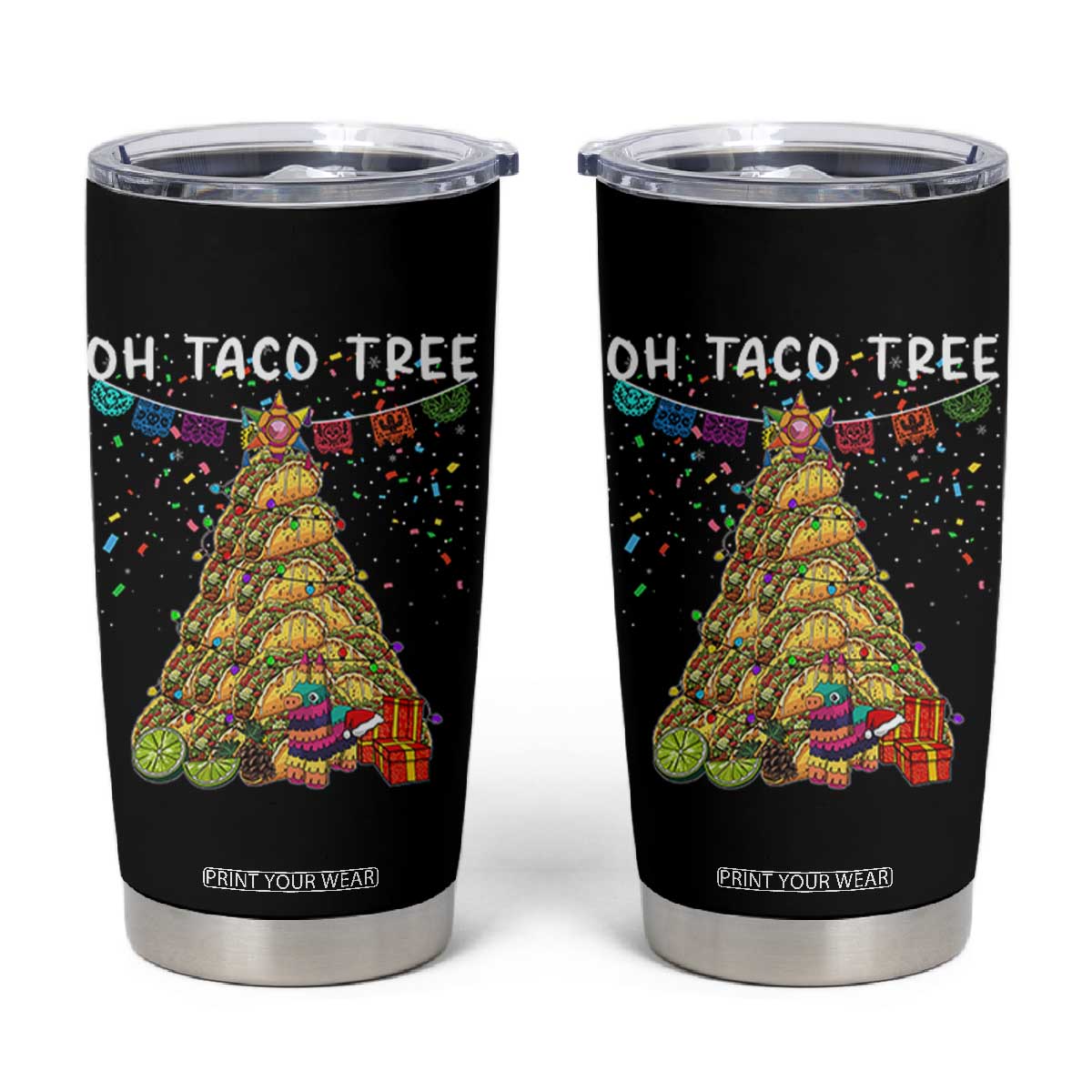 Taco Christmas Tree Tumbler Cup Funny Xmas Foodie Mexican TS14 Black Print Your Wear