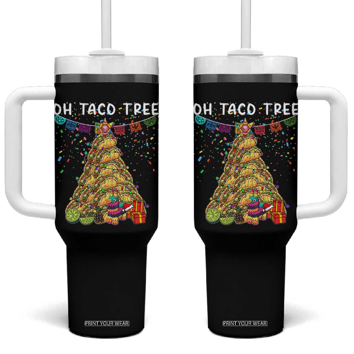 Taco Christmas Tree Tumbler With Handle Funny Xmas Foodie Mexican TS14 One Size: 40 oz Black Print Your Wear