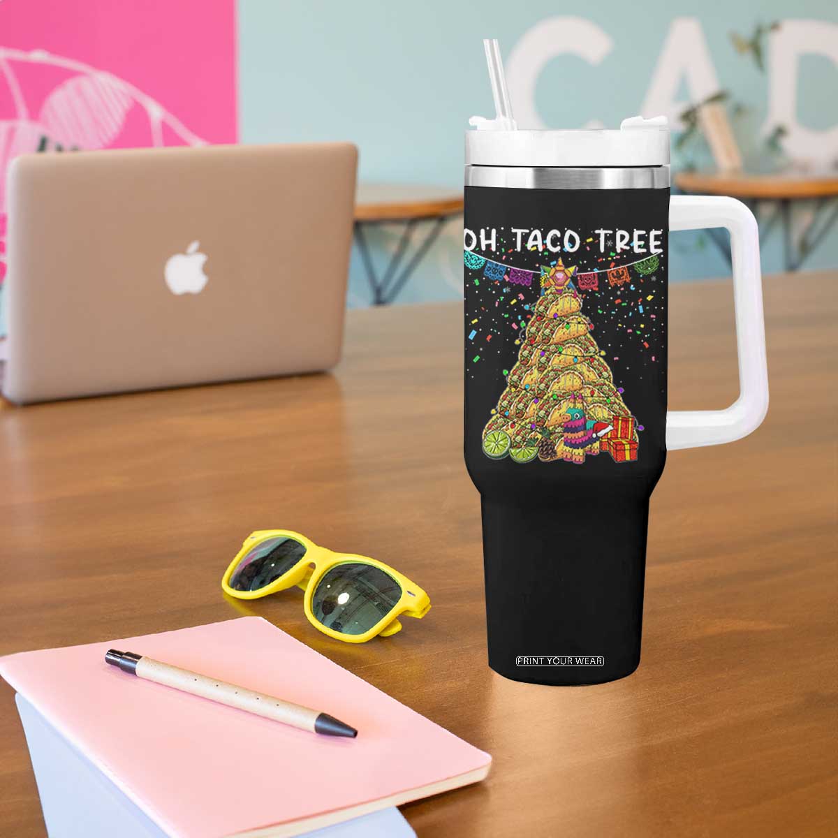 Taco Christmas Tree Tumbler With Handle Funny Xmas Foodie Mexican TS14 Print Your Wear