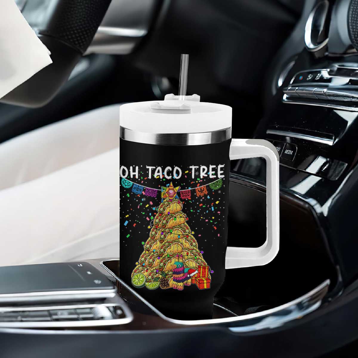 Taco Christmas Tree Tumbler With Handle Funny Xmas Foodie Mexican TS14 Print Your Wear