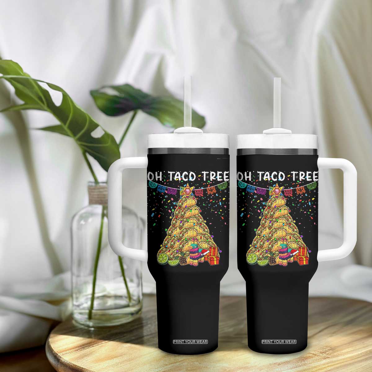 Taco Christmas Tree Tumbler With Handle Funny Xmas Foodie Mexican TS14 Print Your Wear