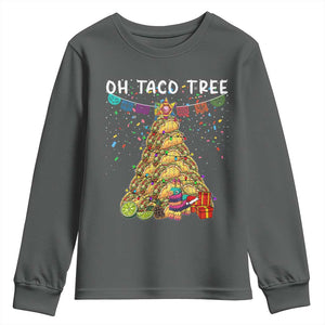 Taco Christmas Tree Youth Sweatshirt Funny Xmas Foodie Mexican TS14 Dark Heather Print Your Wear