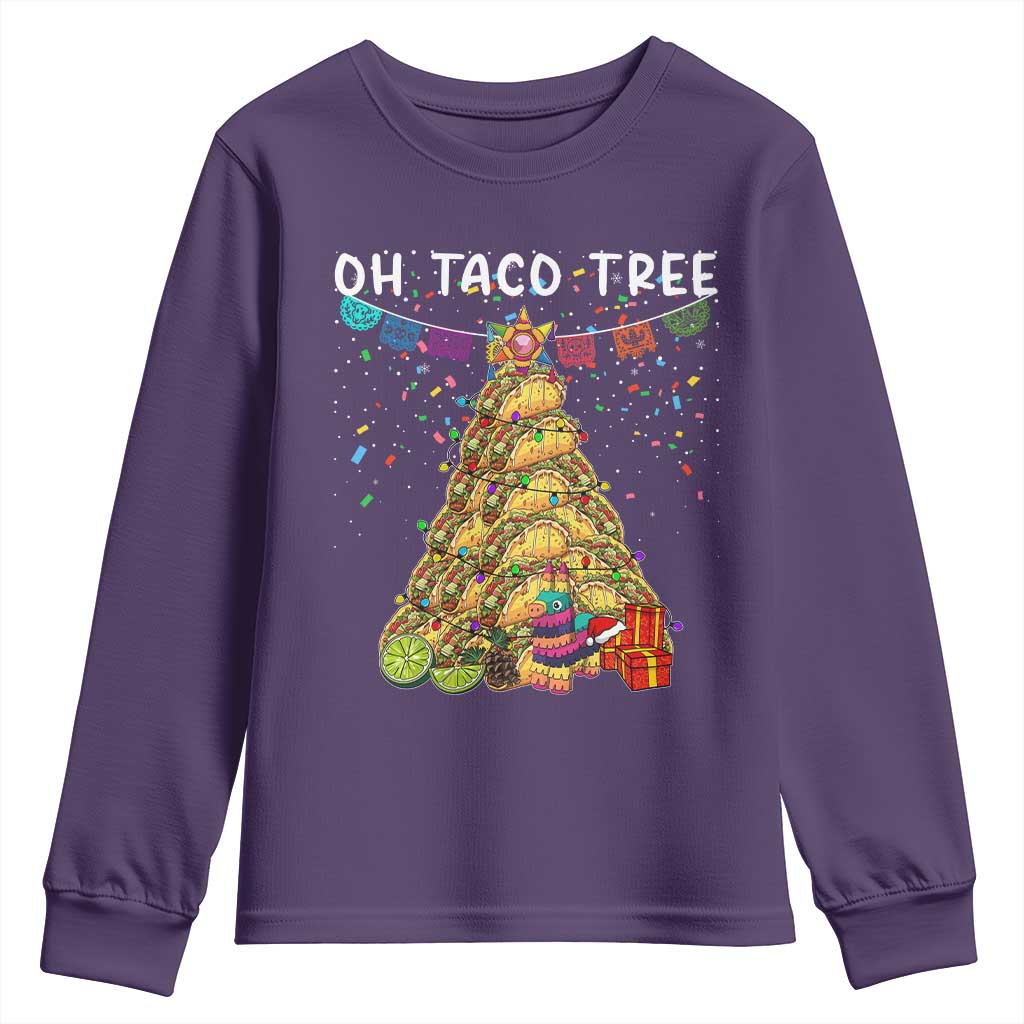 Taco Christmas Tree Youth Sweatshirt Funny Xmas Foodie Mexican TS14 Purple Print Your Wear
