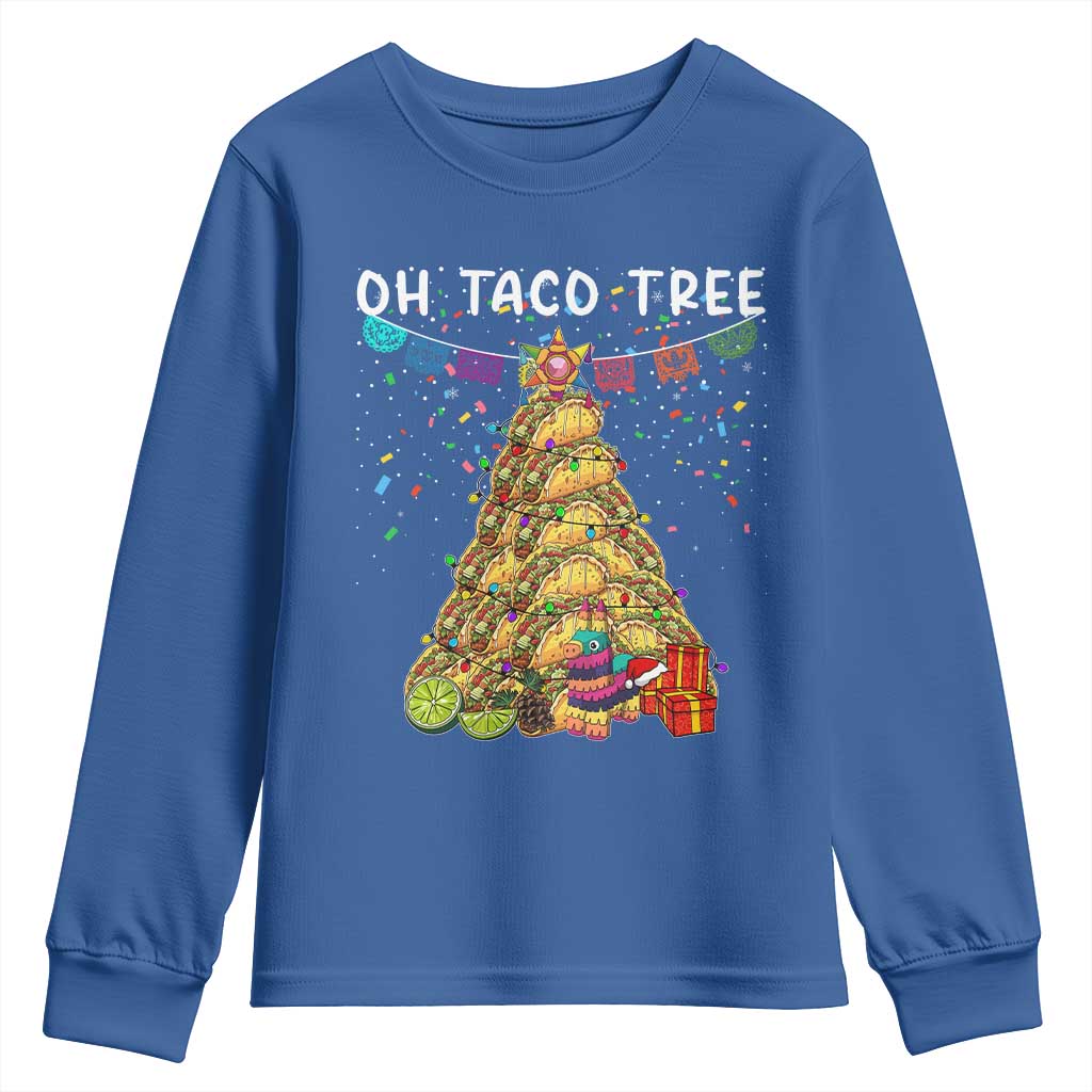 Taco Christmas Tree Youth Sweatshirt Funny Xmas Foodie Mexican TS14 Royal Blue Print Your Wear