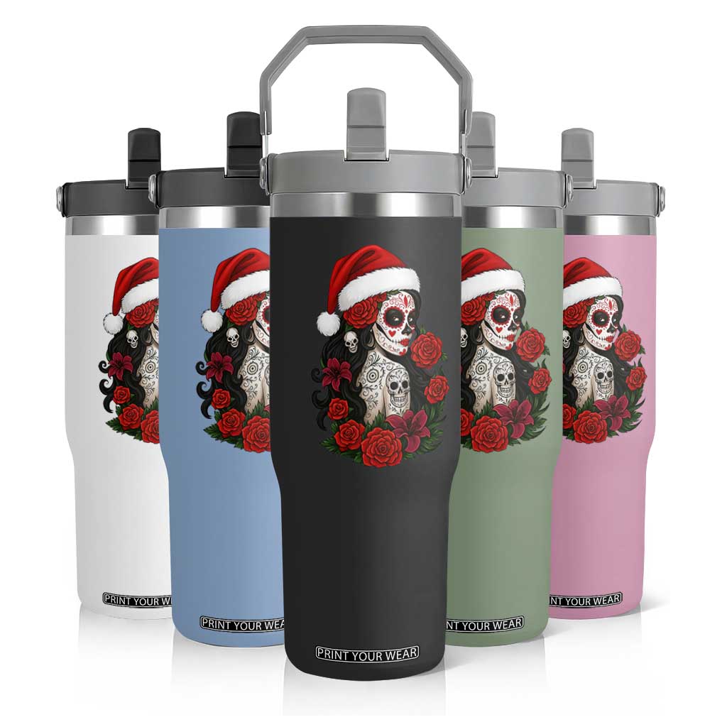 Dia De Los Muertos Mexican Christmas Flip Straw Tumbler Day of the Dead Sugar Skull Women TS14 Print Your Wear