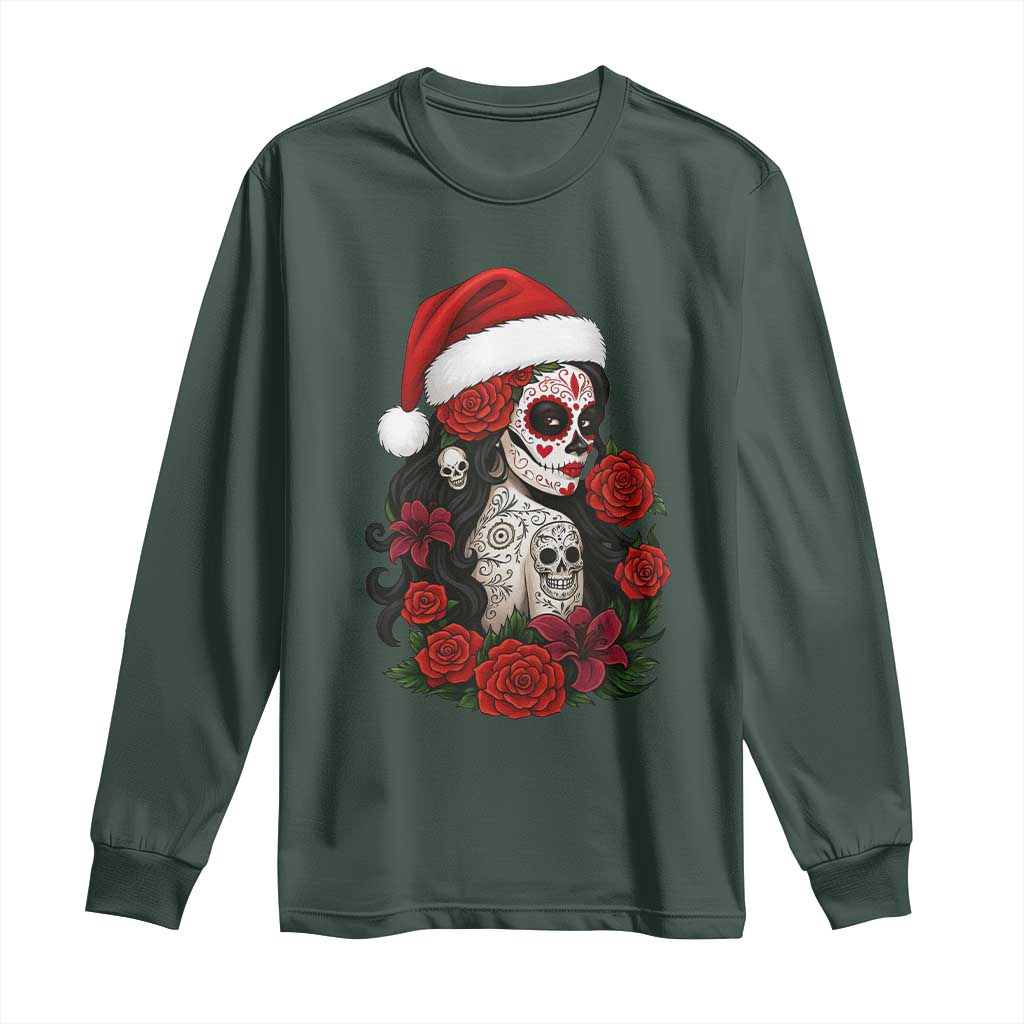 Dia De Los Muertos Mexican Christmas Long Sleeve Shirt Day of the Dead Sugar Skull Women TS14 Dark Forest Green Print Your Wear