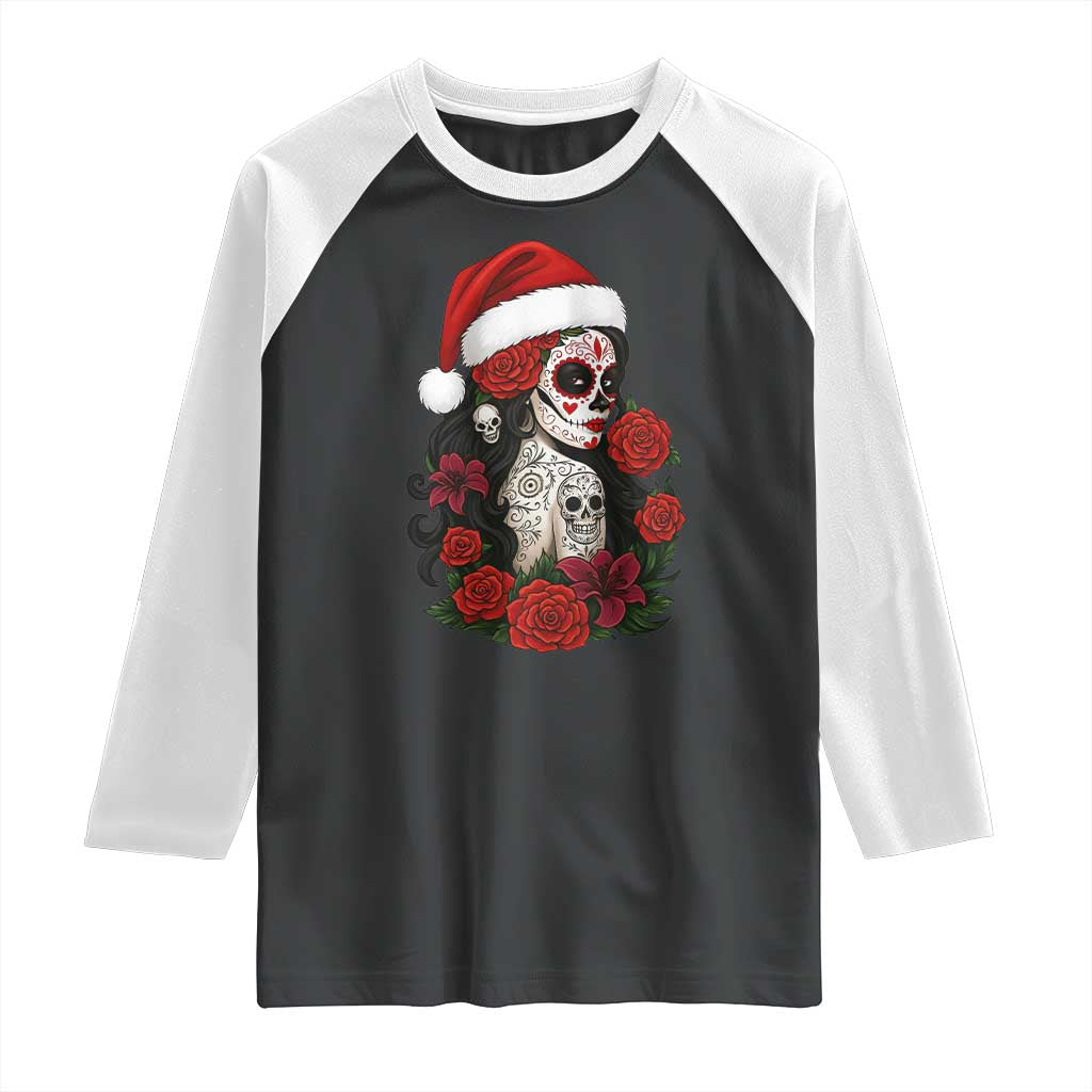 Dia De Los Muertos Mexican Christmas Raglan Shirt Day of the Dead Sugar Skull Women TS14 Black White Print Your Wear