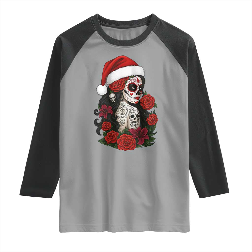 Dia De Los Muertos Mexican Christmas Raglan Shirt Day of the Dead Sugar Skull Women TS14 Sport Gray Black Print Your Wear