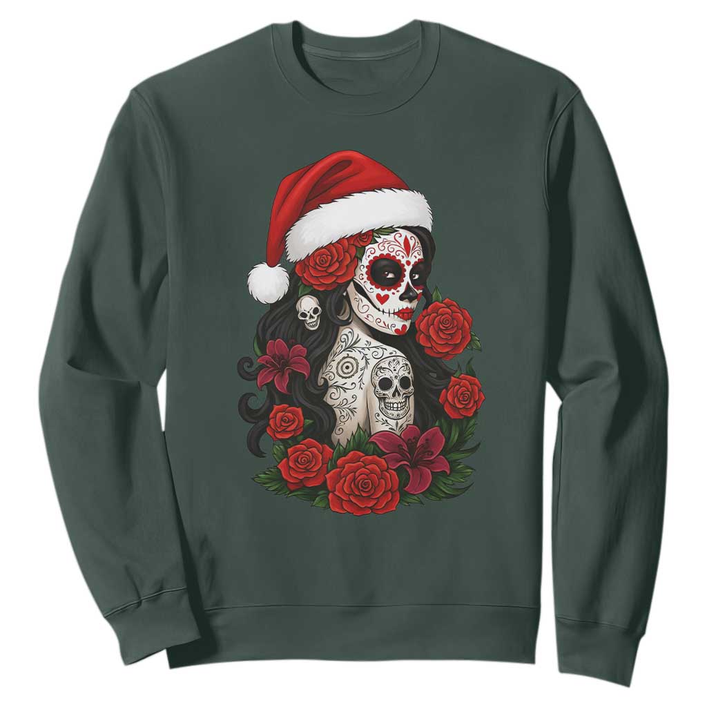 Dia De Los Muertos Mexican Christmas Sweatshirt Day of the Dead Sugar Skull Women TS14 Dark Forest Green Print Your Wear