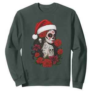 Dia De Los Muertos Mexican Christmas Sweatshirt Day of the Dead Sugar Skull Women TS14 Dark Forest Green Print Your Wear