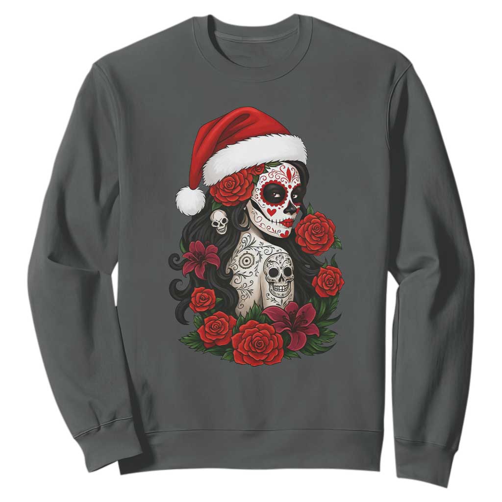 Dia De Los Muertos Mexican Christmas Sweatshirt Day of the Dead Sugar Skull Women TS14 Dark Heather Print Your Wear