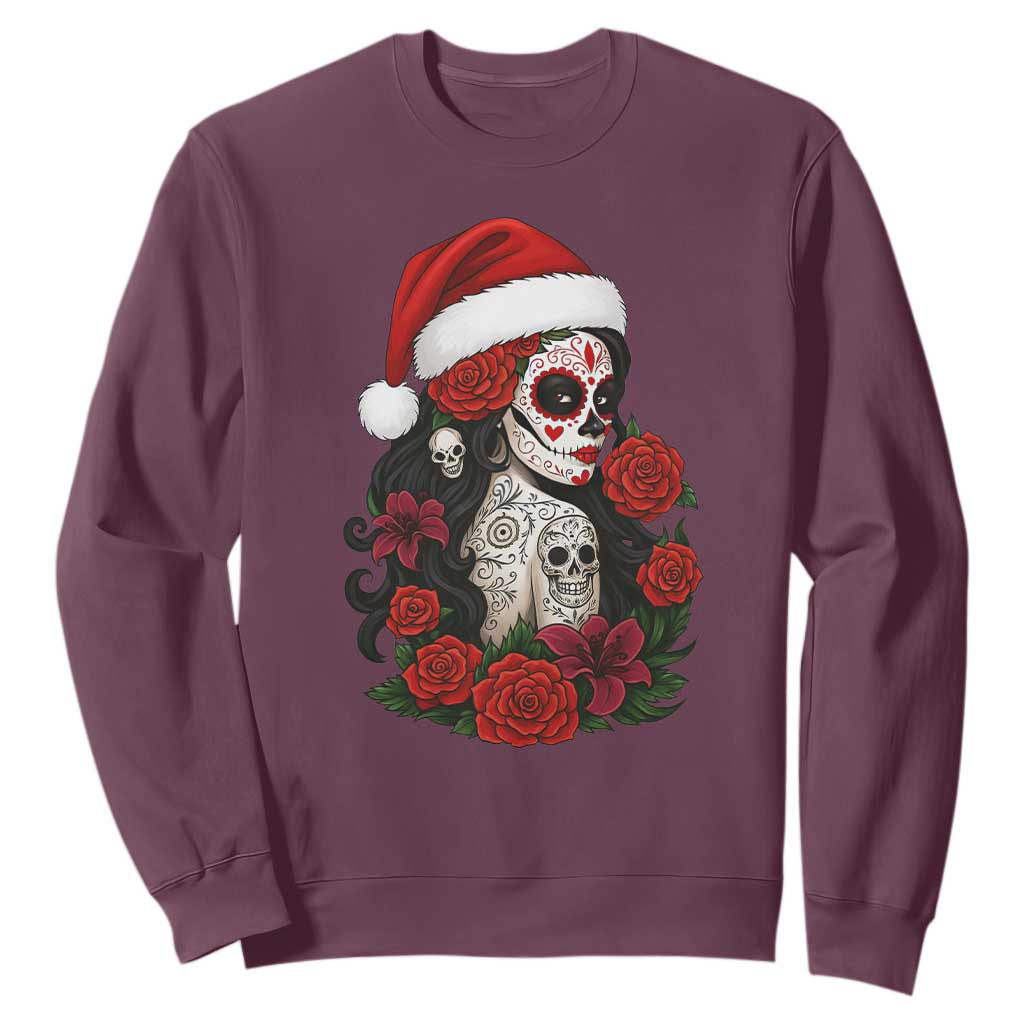 Dia De Los Muertos Mexican Christmas Sweatshirt Day of the Dead Sugar Skull Women TS14 Maroon Print Your Wear