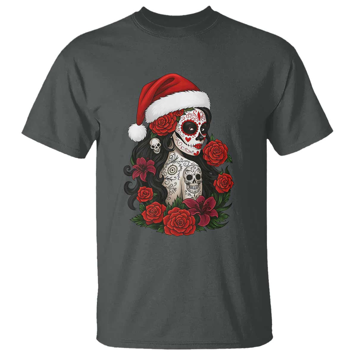 Dia De Los Muertos Mexican Christmas T Shirt Day of the Dead Sugar Skull Women TS14 Dark Heather Print Your Wear