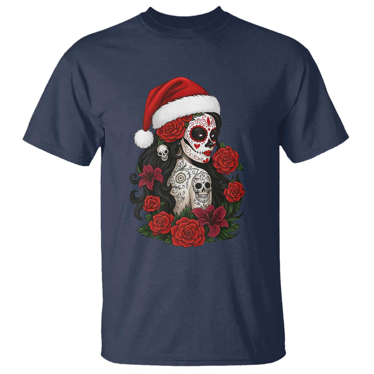 Dia De Los Muertos Mexican Christmas T Shirt Day of the Dead Sugar Skull Women TS14 Navy Print Your Wear