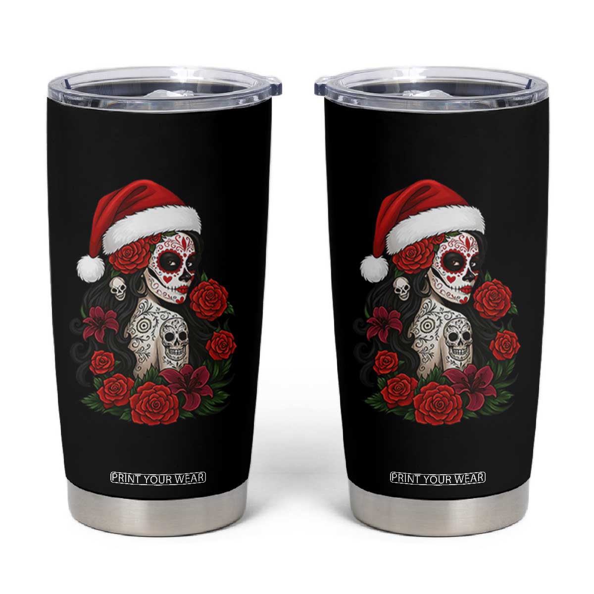 Dia De Los Muertos Mexican Christmas Tumbler Cup Day of the Dead Sugar Skull Women TS14 Black Print Your Wear
