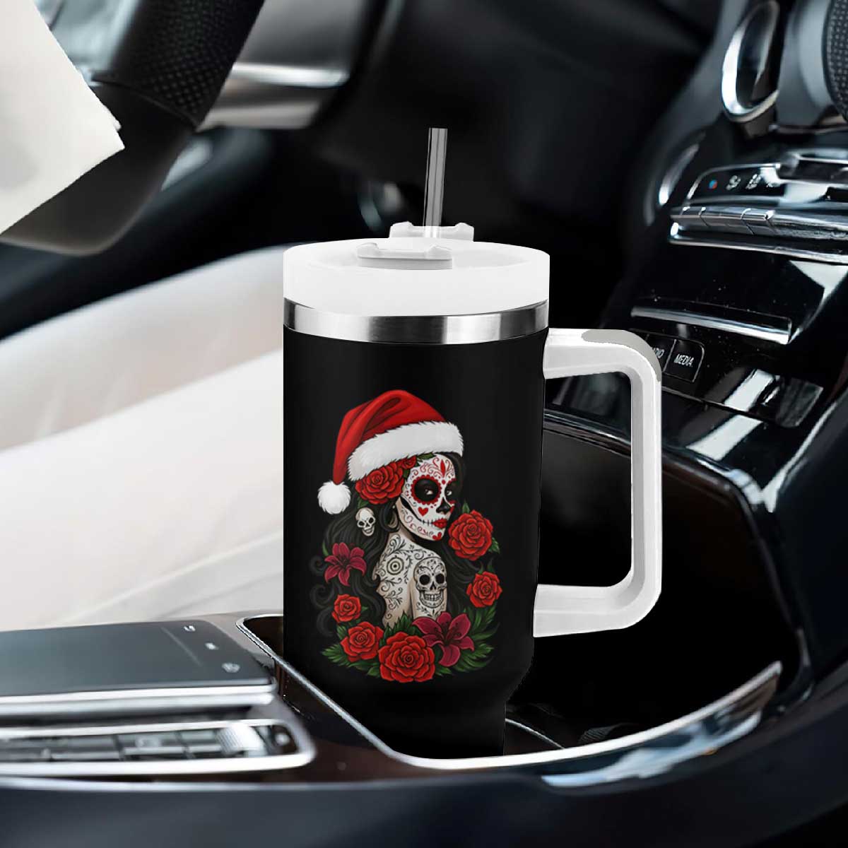 Dia De Los Muertos Mexican Christmas Tumbler With Handle Day of the Dead Sugar Skull Women TS14 Print Your Wear