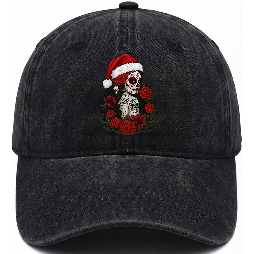 Dia De Los Muertos Mexican Christmas Washed Cotton Baseball Cap Day of the Dead Sugar Skull Women TS14 Washed Cap Universal Fit Black Print Your Wear