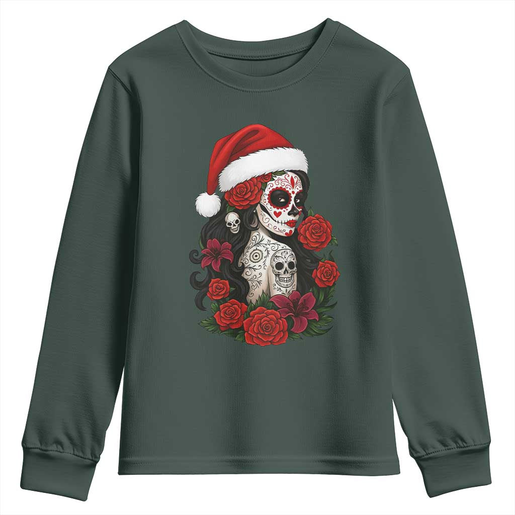 Dia De Los Muertos Mexican Christmas Youth Sweatshirt Day of the Dead Sugar Skull Women TS14 Dark Forest Green Print Your Wear